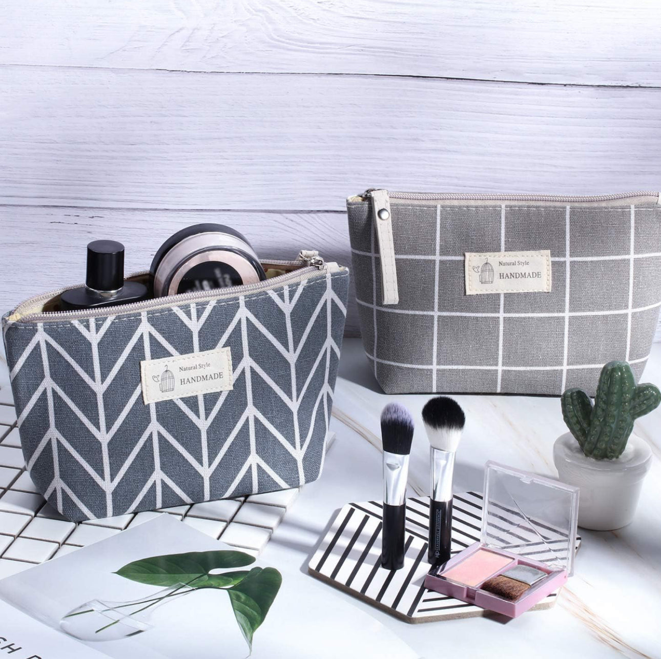 Nature-Inspired Canvas Cosmetic Bag