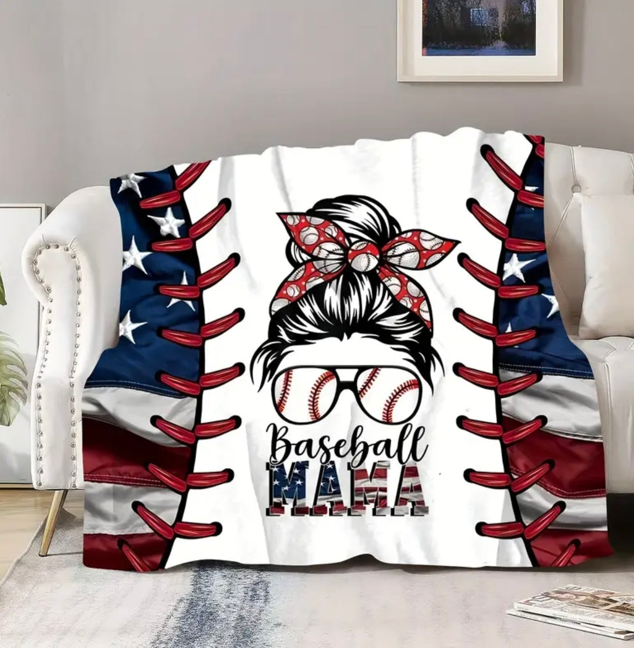 ‘Baseball Mama’ Flannel Blanket-Lightweight but Cozy Soft Blanket For Couch Bed Sofa Office Camping or Game