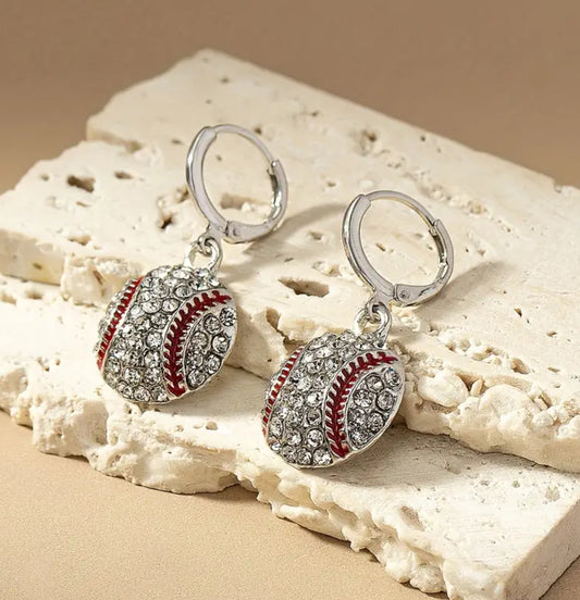 Rhinestone Dangle Baseball Earrings