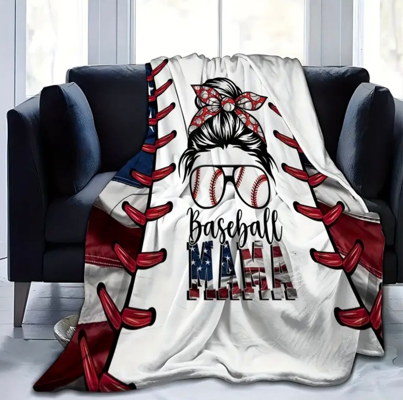 ‘Baseball Mama’ Flannel Blanket-Lightweight but Cozy Soft Blanket For Couch Bed Sofa Office Camping or Game