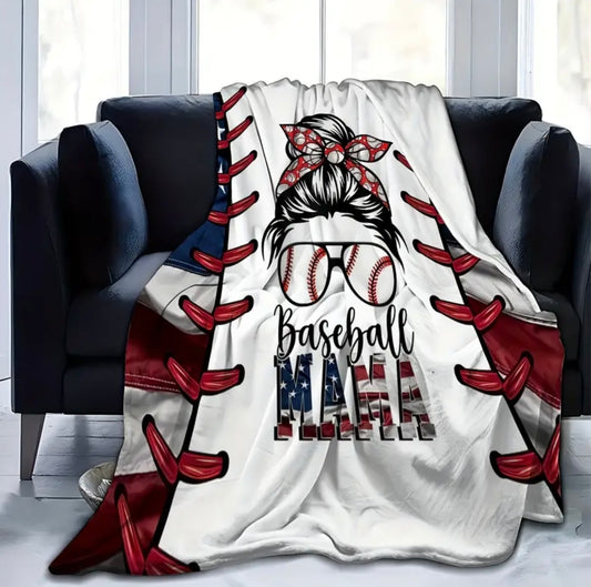 ‘Baseball Mama’ Flannel Blanket-Lightweight but Cozy Soft Blanket For Couch Bed Sofa Office Camping or Game