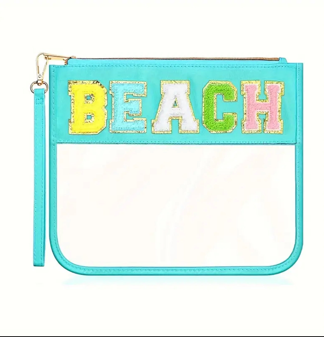 Clear Zipper Pouch Chenille Snack Bag with Multi-Colored Varsity Letter for Travel or Everyday Use