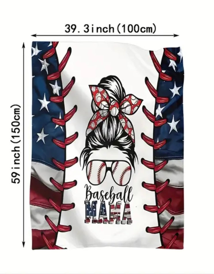 ‘Baseball Mama’ Flannel Blanket-Lightweight but Cozy Soft Blanket For Couch Bed Sofa Office Camping or Game