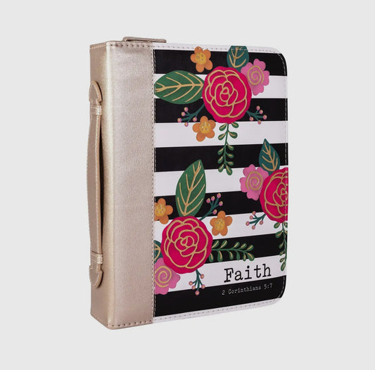 Black & White Stripe & Floral Deluxe Bible Cover