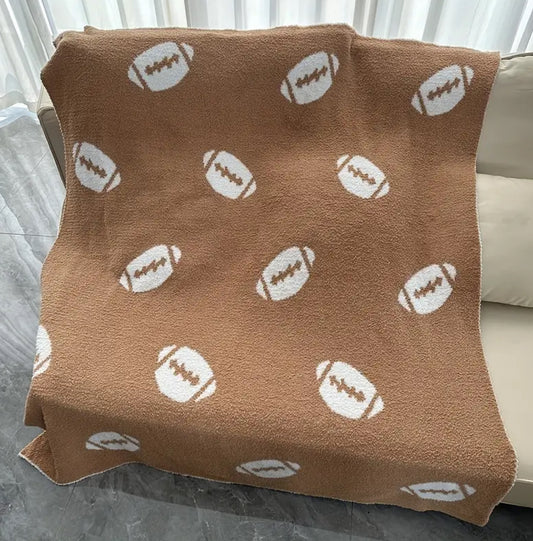 Chenille Soft Cozy Football Throw Blanket Perfect for Home Decor and Gift Giving, Football Sports Blanket Plush Bedding Created for Adults, Black, 50"x60"