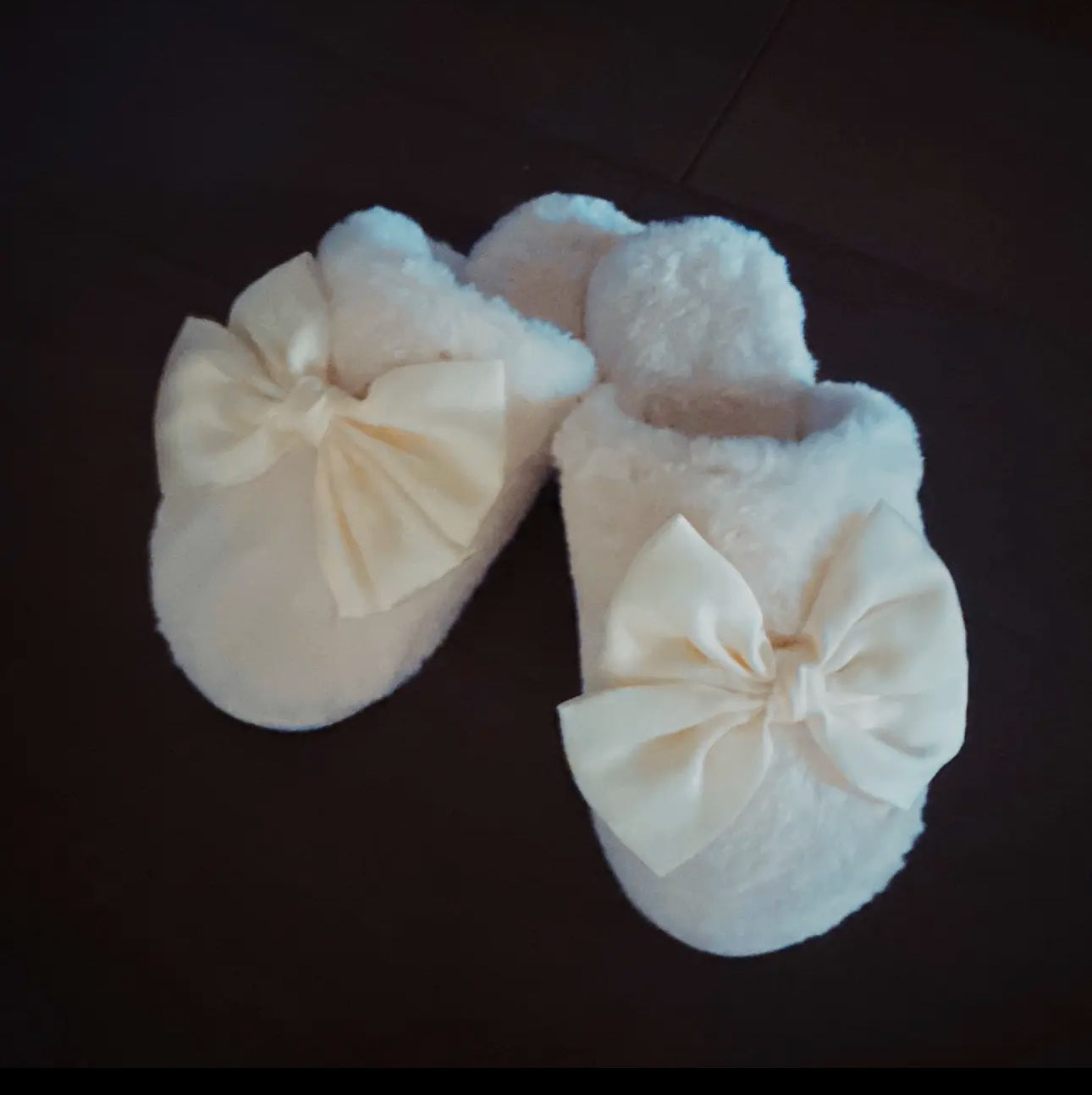 Plush Soft Slippers with Shiny Satin Bow